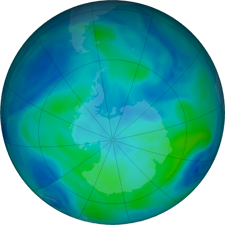Antarctic ozone map for 22 February 2021